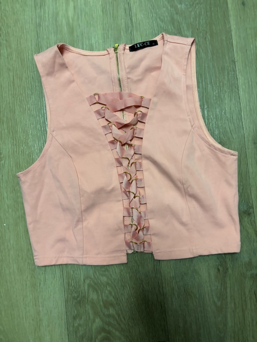 Lucee Pink‎ Lace-Up Cropped Top - Picture 2 of 4